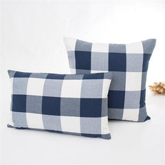 Navy Blue Plaid Striped Polyester Cotton Pillow