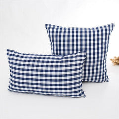 Navy Blue Plaid Striped Polyester Cotton Pillow