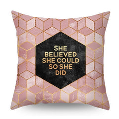Nordic Pink Geometric Floral Decorative Pillow Covers