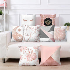 Nordic Pink Geometric Floral Decorative Pillow Covers