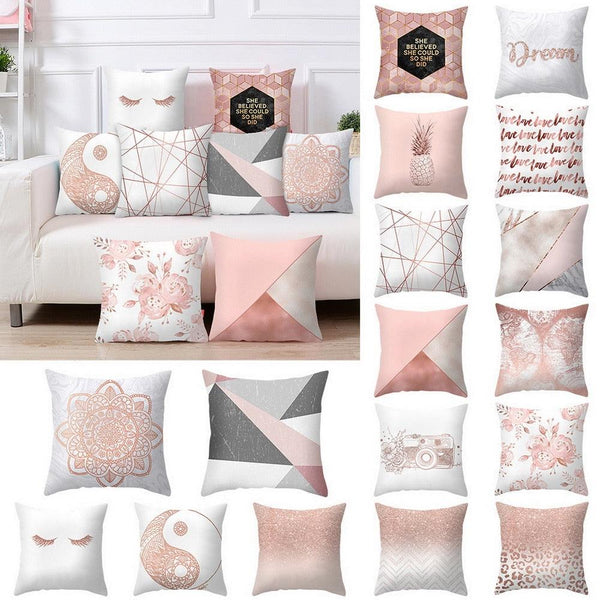 Nordic Pink Geometric Floral Decorative Pillow Covers