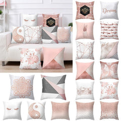 Nordic Pink Geometric Floral Decorative Pillow Covers
